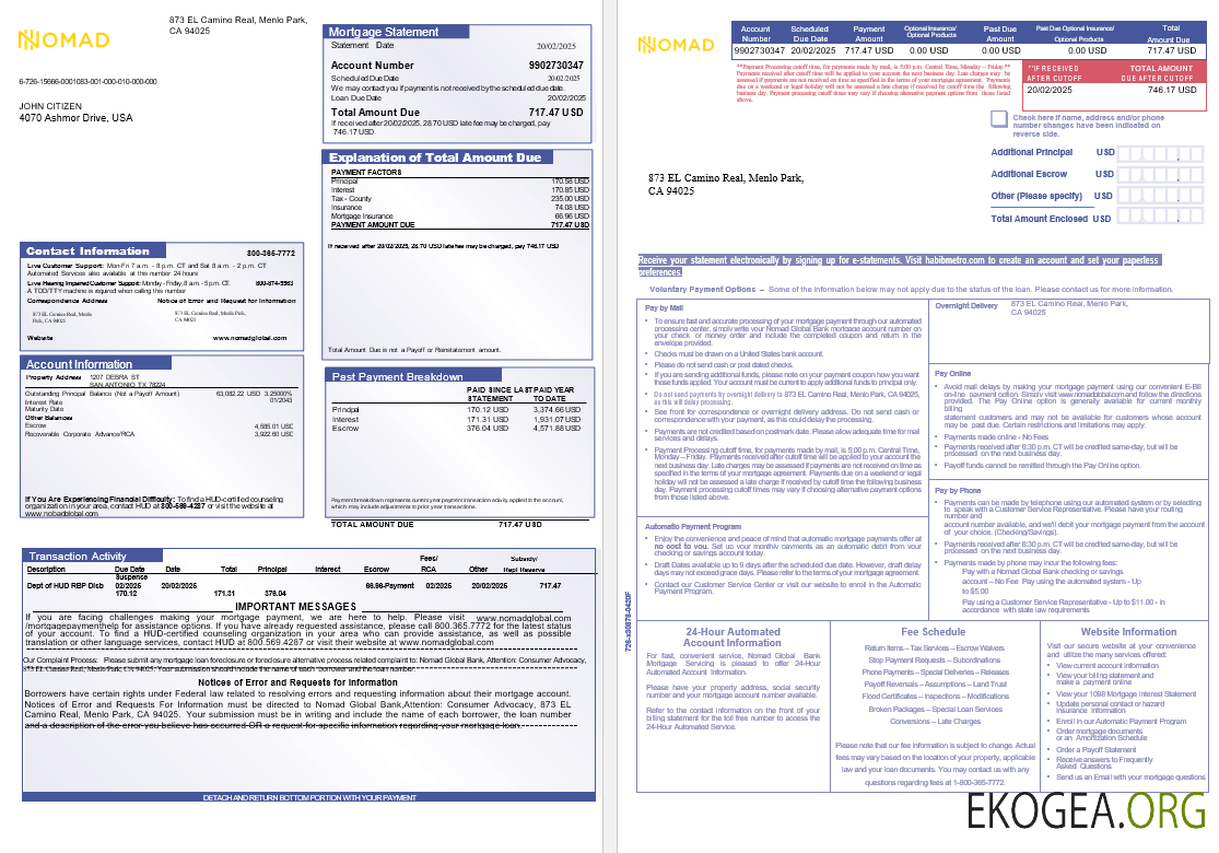 Relevé hypothécaire de la banque USA Nomad Global aux formats Word et PDF, 3 pages template Relevé hypothécaire de la banque USA Nomad Global aux formats Word et PDF, 3 pages template